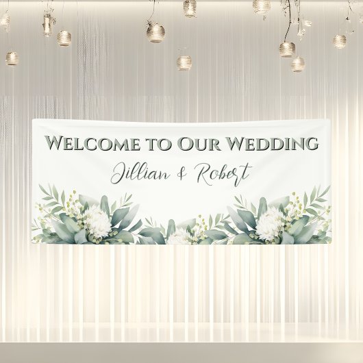Sanfte Florale Grün Begrüßung Hochzeit Banner