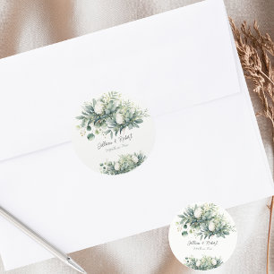 Sanfte Florale Grün Gold Akzent Hochzeit Runder Aufkleber