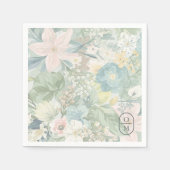 Sanfte Florale Wasserfarbe-Monogramm-Hochzeit Serviette (Vorderseite)