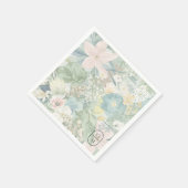 Sanfte Florale Wasserfarbe-Monogramm-Hochzeit Serviette (Ecke)