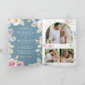 Sanfte Frühlingsblumen Staubblau QR-Code Hochzeit Einladung (Innenseite)