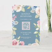 Sanfte Frühlingsblumen Staubblau QR-Code Hochzeit Einladung (Rückseite)