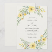 Sanfte gelbe blättrige Hochzeit Einladung (Vorne/Hinten)
