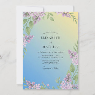 Sanfte gelbe Flieder-Eukalyptus-Hochzeit Einladung