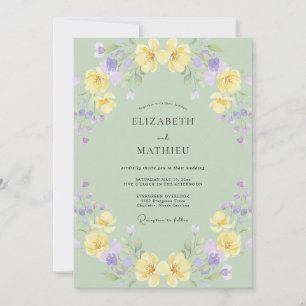 Sanfte gelbe Lavendel-Mohn-Hochzeit Einladung