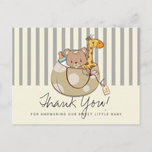 Sanfte graue Baby-Tiere Baby-Shower Danke Postkarte