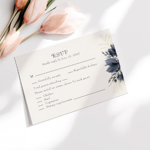 Sanfte graue Blumen Hochzeit-RSVP-Karte mit Menü Dankeskarte