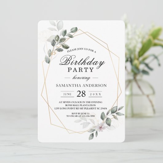 Sanfte Greenery Watercolor Leaf Rahmen & Blume Einladung (Stehend Vorderseite)