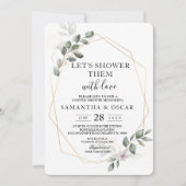 Sanfte Greenery Watercolor Leaf Rahmen & Blume Einladung (Vorderseite)