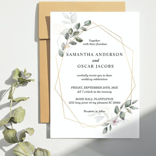 Sanfte Greenery Watercolor Leaf Rahmen & Blume Einladung