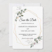 Sanfte Greenery Watercolor Leaf Rahmen & Blume Save The Date (Vorderseite)