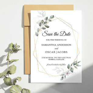 Sanfte Greenery Watercolor Leaf Rahmen & Blume Save The Date