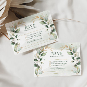 Sanfte Grün-Gold-Quinceanera-RSVP Begleitkarte