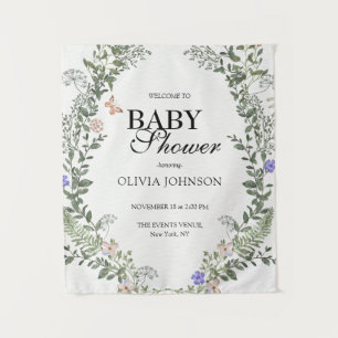 Sanfte grüne Boho Floral Gender Neutral Baby Dusch Wandteppich