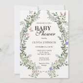 Sanfte grüne Boho Gender Neutral Floral Baby Dusch Einladung (Vorderseite)