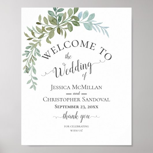 Sanfte grüne Eukalyptus-Aquarell-Rustical-Hochzeit Poster (Vorne)