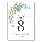 Sanfte grüne Eukalyptus-Aquarell-Rustical-Hochzeit Tischnummer (Rückseite)