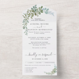 Sanfte grüne Eukalyptus-Aquarell-Rustico-Hochzeit All In One Einladung