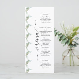 Sanfte grüne Eukalyptus-Aquarell-Rustico-Hochzeit Menükarte