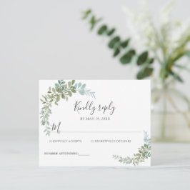 Sanfte grüne Eukalyptus-Aquarell-Rustico-Hochzeit RSVP Karte