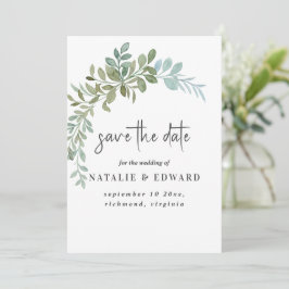 Sanfte grüne Eukalyptus-Aquarell-Rustico-Hochzeit Save The Date