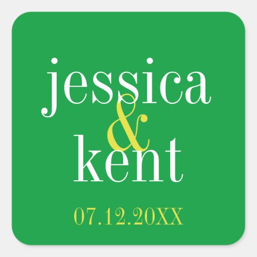 Sanfte grüne Typografie Moderne Gastgeschenk Hochz Quadratischer Aufkleber (Vorderseite)