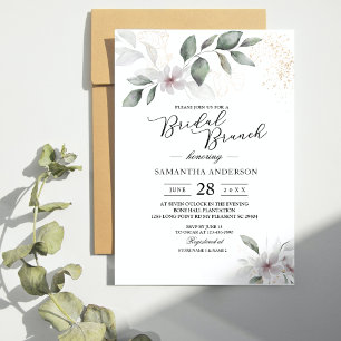 Sanfte Grüntöne Wasserfarbe Blatt & Blume Gold Einladung