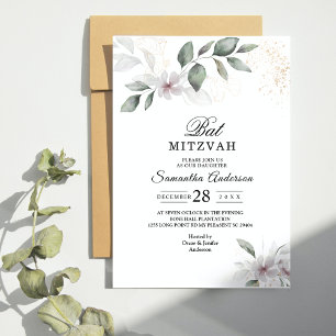 Sanfte Grüntöne Wasserfarbe Blatt & Blume   Gold Einladung