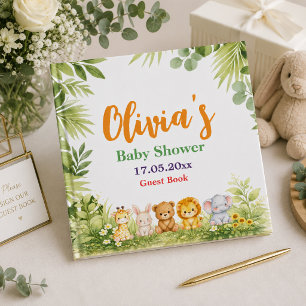 Sanfte Grüntöne Wasserfarbe Safari-Tier Baby-Party Gästebuch