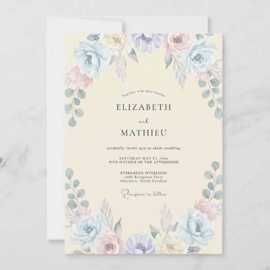 Sanfte Hellgelbe Wildblumen-Hochzeit Einladung (Vorderseite)