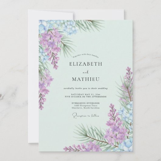 Sanfte Hellviolette Wisterien-Hochzeit Einladung (Vorderseite)