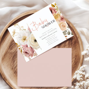 Sanfte Herbst-Frühlings-Blumen Mädchen-Baby-Party Einladung