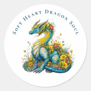 Sanfte Herz Drachenseele Whimsische Blumen-Drachen Runder Aufkleber