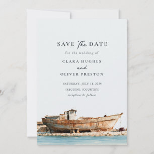 Sanfte Himmelblau-Sand-Beige-Adria-Küsten-Hochzeit Save The Date