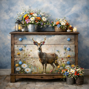 Sanfte Hirsche auf Wiesen mit Wildblumen - Dekoupa Seidenpapier