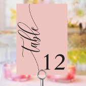 Sanfte Korallenrosa Moderne Kalligraphie Hochzeit Tischnummer