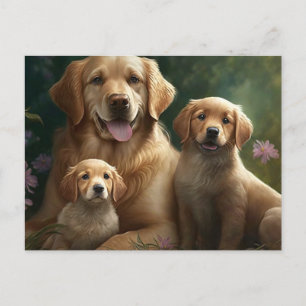 Sanfte Labrador-Familie: Mutter und Welpen Postkarte