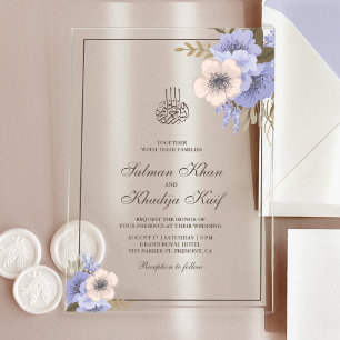Sanfte Lavendel-Blumen-Islamische-Muslim-Hochzeit Acryleinladungen