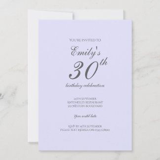 Sanfte Lavendel-Minimalist 30. Geburtstagseinladun Einladung