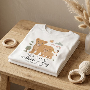 Sanfte Löwenmutter Baby Erste Muttertags-Kunststil T-Shirt