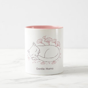 Sanfte Mama Minimalistische Katzen-Linienkunst Zweifarbige Tasse
