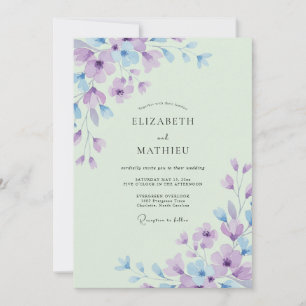 Sanfte Minze Amethyst Wildblumen-Hochzeit Einladung