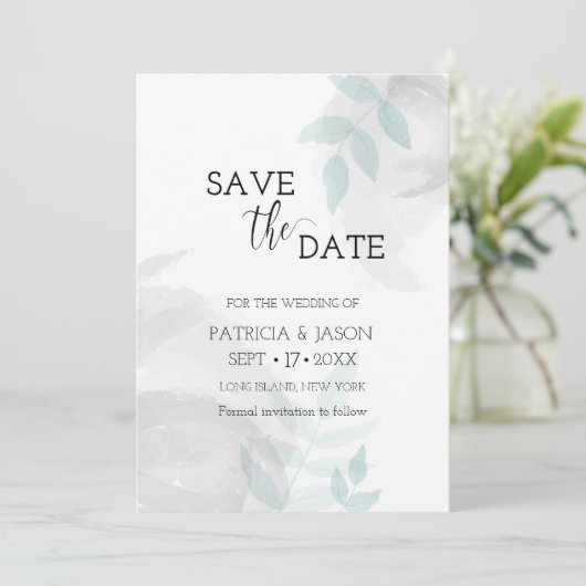 Sanfte Minze und Grau Save The Date (Stehend Vorderseite)