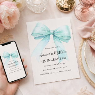 Sanfte Minzgrüne Schleife creme elegante Quinceane Einladung