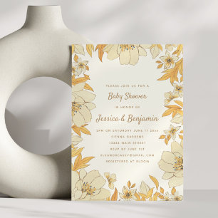 Sanfte moderne neutrale florale Babyparty-Foto Einladung