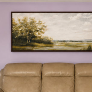 Sanfte neutrale Marschlandschafts-Kunst im Vintage Leinwanddruck