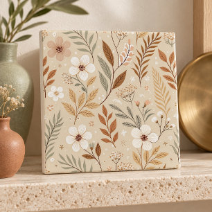 Sanfte neutrale Salbei-Terrakotta-Wildblumen Fliese