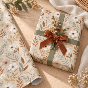 Sanfte neutrale Salbei-Terrakotta-Wildblumen Geschenkpapier