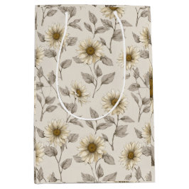 Sanfte neutrale Sonnenblumen-Creme-Blumenmuster Mittlere Geschenktüte