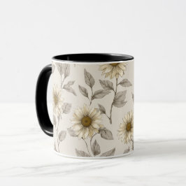 Sanfte neutrale Sonnenblumen-Creme-Blumenmuster Tasse